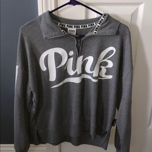 PINK Quarter zip grey sweater
